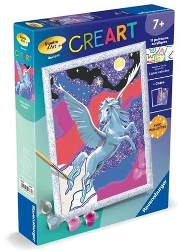 CreArt Kids 18x24cm Sparkling Pegasus, Schilderen op nummer Kit, Art Numbers, Leeftijd 7+, 25830, Ravensburger