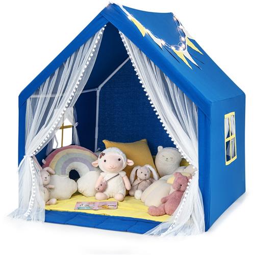 COSTWAY Kinderspeelhuis met sterrenlichten, prinses prinses kindertent met raam, mat en kleurrijke vlaggen, speeltent met dubbel gordijn, speelhuis voor kinderen, speelhuis voor jongens, sprookjes