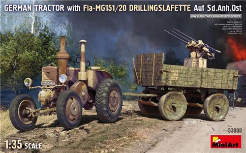 MiniArt Modelbouwpakket Landbouwvoertuigen - 53008 Duitse Lanz Bulldog Tractor met Fla-MG151/20 Drilling op Sd.Anh.Ost WWII - Utiliteitsvoertuig Plastic - 1:35 -