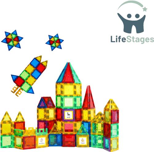 LifeStages - Magnetic Tiles - 46 Magnetische Bouwstenen voor Kinderen - Magnetische Bouwstenen Educatief Speelgoed - Magnetisch Speelgoed voor Jongens en Meisjes van 3-8 Jaar - Kerstverjaardagscadeaus
