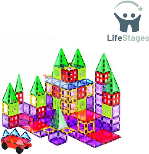 LifeStages - Magnetic Tiles - Magnetische Bouwstenen - Magneet Montessori Speelgoed voor Kinderen - Educatief Speelgoed voor Jongens en Meisjes 3-8 Jaar - 57 Stuks