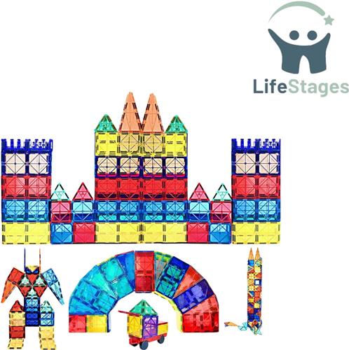 LifeStages - Magnetic Tiles - Magnetische Bouwstenen Speelgoed - 56 Stuks Magnetisch Speelgoed voor Kinderen - Magnetische Bouwonderdelen - Magnetische Tegels