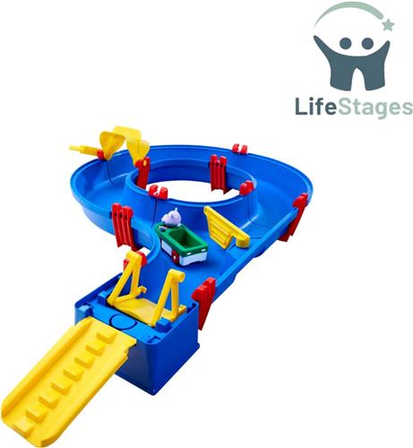 LifeStages - Waterbaan - Beekloopset - Amfibieset - Grote Waterweg - Ideaal Beginnersmodel - Inclusief 1 Speelgoedfiguur en 1 Amfibievoertuig - voor Kinderen vanaf 3 Jaar