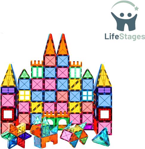 LifeStages - Magnetic Tiles - Magnetische Bouwstenen voor Kinderen - 56 Stuks Educatief Speelgoed - Magnetische Puzzel - Magnetische Bouwstenen voor Kinderen van 3-7 Jaar - Cadeau voor Meisjes en Jongens