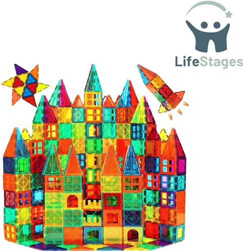LifeStages - Magnetic Tiles - 64 Stuks Klassieke Magnetische Blokken - Magnetische Tegels voor Kinderen - Origineel Magnetisch Bouwspeelgoed voor Jongens en Meisjes 3-6 Jaar