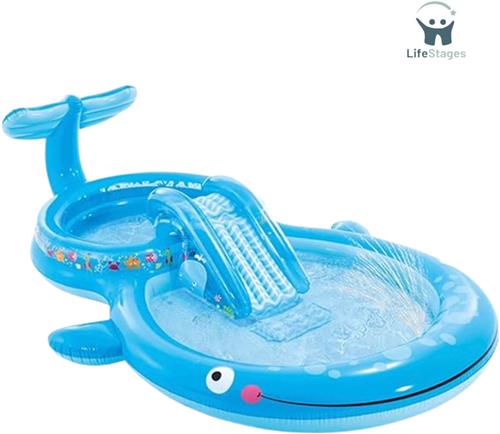 LifeStages - Kinderzwembad Met Glijbaan - Gewatteerde Bodem - Zwembad Met Glijbaan - Met Sproeitoestel - Kinderbad - Voor Kinderen + 2 Jaar