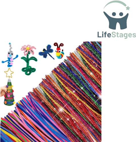 LifeStages - Pijpenragers - Kleurrijke Pijpenragers voor Knutselen - Set van 500 - Chenilledraad - Pijpenrager - Lange Buig Plush Knutsel - Draad en Glitter Pijpenragers - voor Kerst DIY Knutselen Decoraties