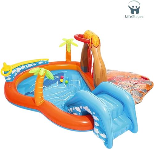 LifeStages - Kinderzwembad Met Glijbaan - Waterspeelcentrum - Lava Lagoon - Vierkant - Veelkleurig - Vanaf 2 Jaar