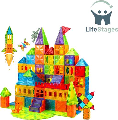 LifeStages - Magnetic Tiles - Magnetische Bouwstenen - Magnetische Tegels - Magnetisch Speelgoed voor Kinderen - Magnetische Bouwstenen - Kinderspeelgoed - Cadeau voor Jongens en Meisjes van 3-8 Jaar