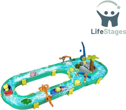 LifeStages - Waterbaan - Watertafel voor Kinderen - Watertafel Buiten - Waterspeeltafel - Zandmachine - Activiteitentafel met 2 Boten en Accessoires - Volledig Spel - Zomerspeelgoed voor Meisjes en Jongens