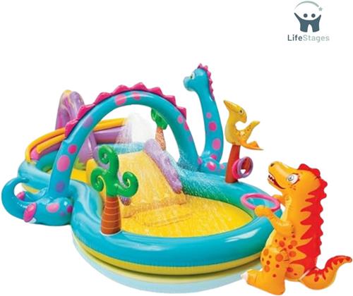 LifeStages - Kinderzwembad Met Glijbaan - Speelcentrum Dinoland - Opblaasbaar Spel Met Zwembad En Glijbaan