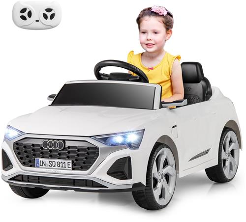 COSTWAY Audi SQ8 Elektrische kinderauto, 12 V, met 2,4 G afstandsbediening, claxon, koplamp en muziek, 3 versnellingen, elektrische kinderauto, voor kinderen vanaf 3 jaar (wit)