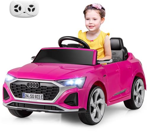 COSTWAY Audi SQ8 Elektrische kinderauto, 12 V, met 2,4 G afstandsbediening, claxon, koplamp en muziek, 3 versnellingen, elektrische kinderauto, voor kinderen vanaf 3 jaar (roze)