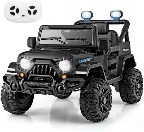 COSTWAY Elektrische kinderauto, 12 V, met 2,4 G afstandsbediening, ledverlichting, muziek en claxon, elektrische auto voor kinderen vanaf 3 jaar (zwart)