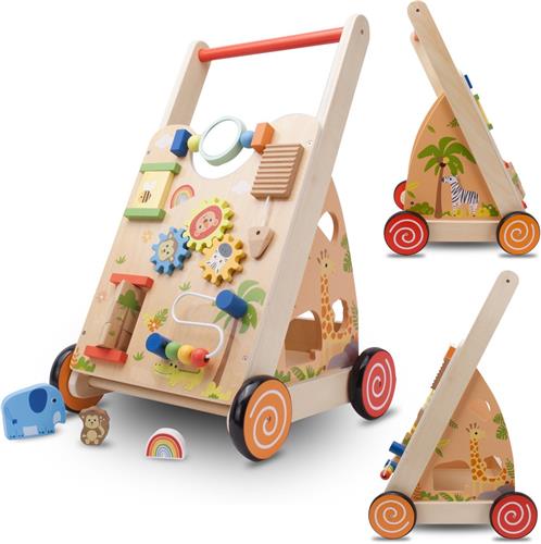 sun baby Babyspel en loopwagen - Bruin, loopwagen speelbord met interactief speelgoedwielen, rubber, voor kinderen 12-36 maanden