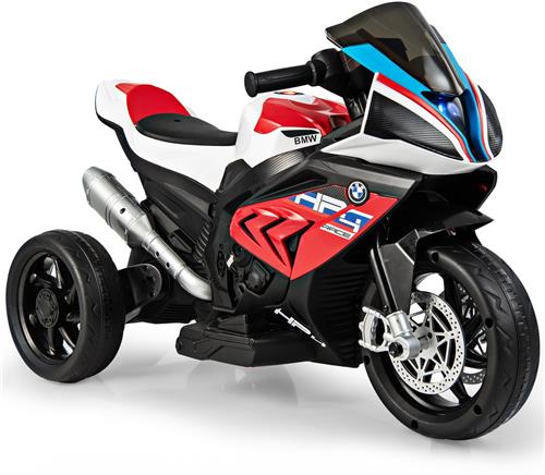 COSTWAY BMW Elektrische motorfiets met muziek en koplamp, 6 V, driewieler, kindermotorfiets tot 3 km/u, elektrische motorfiets met 2 steunwielen, geschikt voor kinderen vanaf 3 jaar oud (rood)