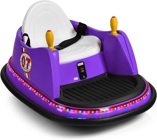 COSTWAY Kinderen rijden op botsauto, 6V elektrische bumper car met kleurrijke knipperende lampjes, muziek, 360-graden spinning, vereenvoudigde joystick, afstandsbediening, batterij-aangedreven rijden op voertuig voor 2-5 jaar oud (Paars)