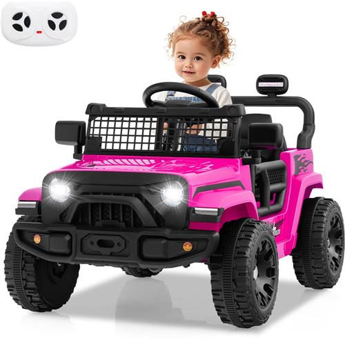 COSTWAY Elektrische kinderauto voor kinderen, 12 V, met afstandsbediening, muziek, claxon en ledverlichting, elektrisch voertuig met 3 snelheden, voor kinderen vanaf 3 jaar, roze