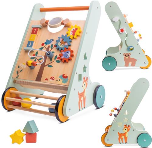 sun baby Babyspel en loopwagen - Blauw, loopwagen speelbord met interactief speelgoedwielen, rubber, voor kinderen 12-36 maanden