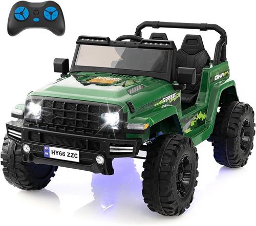 COSTWAY 24 V elektrische kinderauto, 2-zits, met 2,4 G-afstandsbediening met muziek, claxon en ledverlichting, voor kinderen vanaf 3 jaar (groen)