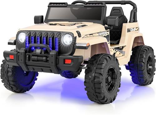 COSTWAY Elektrische auto voor kinderen, 12 V, elektrische kinderauto met 2,4 G-afstandsbediening, MP3, muziek en claxon en koplamp, 2,6 - 6 km/u, elektrische auto voor kinderen vanaf 3 jaar (kaki)