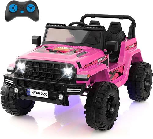 COSTWAY 24 V elektrische kinderauto, 2-zits, kinderauto met 2,4 G-afstandsbediening met muziek, claxon en ledverlichting, voor kinderen vanaf 3 jaar (roze)