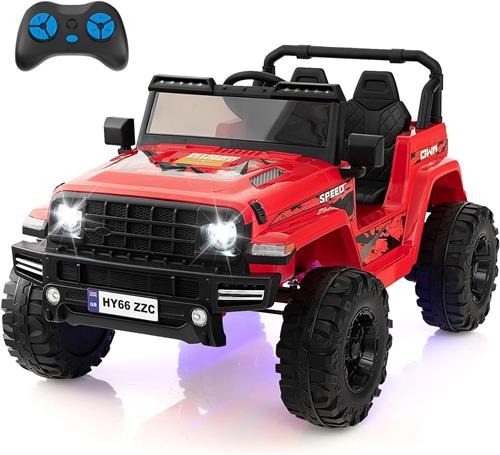 COSTWAY 24 V elektrische kinderauto, 2-zits, kinderauto met 2,4 G-afstandsbediening met muziek, claxon en ledverlichting, voor kinderen vanaf 3 jaar (rood)