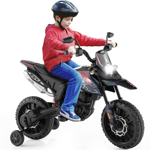 COSTWAY Aprilia Elektrische motorfiets voor kinderen, 12 V, met steunwielen, muziek en koplampen, 5,5-6 km/u, geschikt voor kinderen van 3 tot 8 jaar, blauw