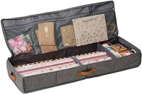 Boraboi® Stijlvolle en ruime organizer voor cadeaupapier met extra opbergvakken,90x30x12 cm,Grau