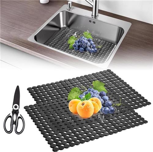 PolkaHome - Keukenwasbak beschermmat - PVC mat voor snel afvoeren - 2 stuks - geschikt voor RVS/keramische wasbakken