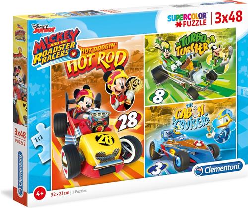 Clementoni - Superkleur puzzels - Disney Mickey and the Roadster Racers - 3x48 stukjes