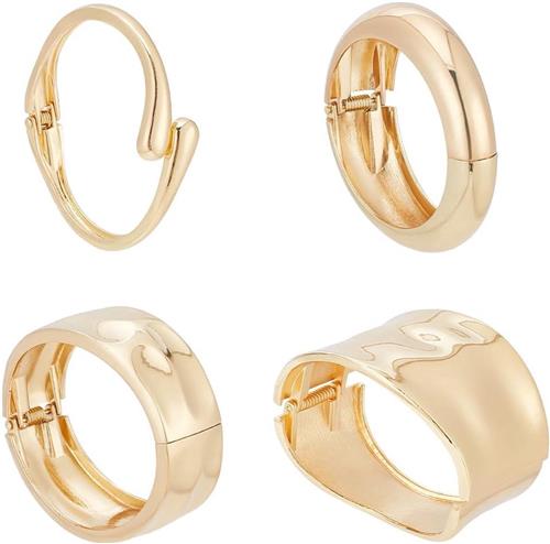 PolkaHome - 4-delige set dikke gouden scharnierende armbanden met breed metalen wikkel design