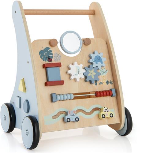 COSTWAY Loopwagen van hout, 2-in-1 loophulp met multi-activiteitencentrum, motorische vaardigheden, loopwagen voor meisjes en jongens vanaf 1 jaar