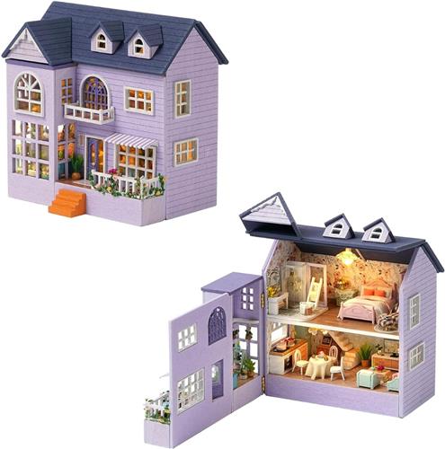 DailySupplies® Poppenhuis - Houten Poppenhuis met Meubels - Kinderspeelgoed 1 jaar en Ouder - Paars