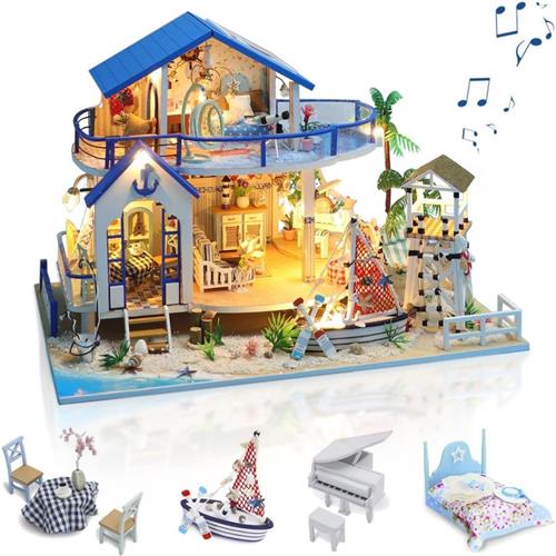 DailySupplies® Poppenhuis - Houten Poppenhuis met Meubels - Kinderspeelgoed 1 jaar en Ouder - Blauw