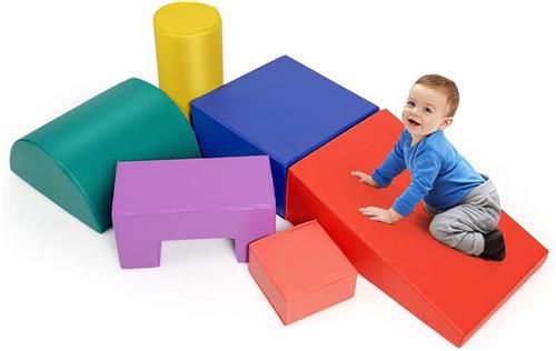 COSTWAY 6-Delige Zachte Bouwstenen Grote Kinderbouwstenen Reuzenbouwstenen Foam Bouwstenen Rood