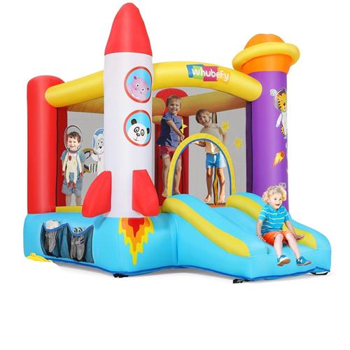 Springkasteel  Bouncy Castle  Opblaasbaar Speelhuis  Springkussen  Jumping Castle  Tropisch Jungle Design  Inclusief Elektrische Blaaspomp  Duurzaam Waterbestendig Materiaal