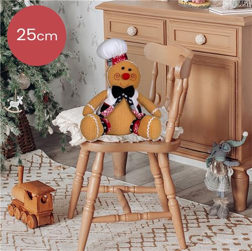 Handgemaakte peperkoek-figuur  25/30 cm  met witte muts en zwarte strik
