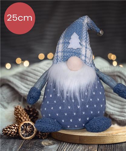 Dromerige handgemaakt Gnoom blauw - slaapmuts met kerstboom - 25(40)cm