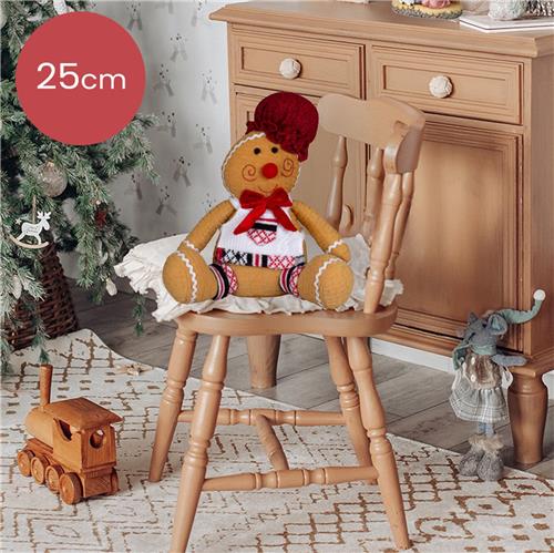 Handgemaakte peperkoek-figuur  25/30 cm  met rode muts en strik
