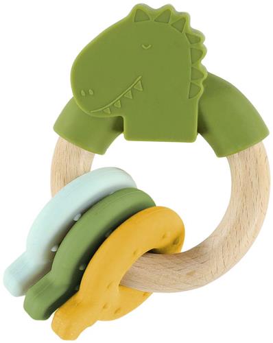 Trixie Houten Actviteitenring met Silicone Mr. Dino  0m+  Bijtspeelgoed - Leuk als Kraamcadeau