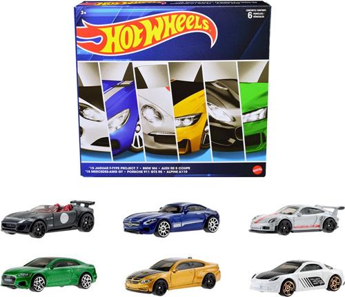 HotWheels 6 pack Jaguar, BMW, Audi, Mercedes, Porsche en Alpine