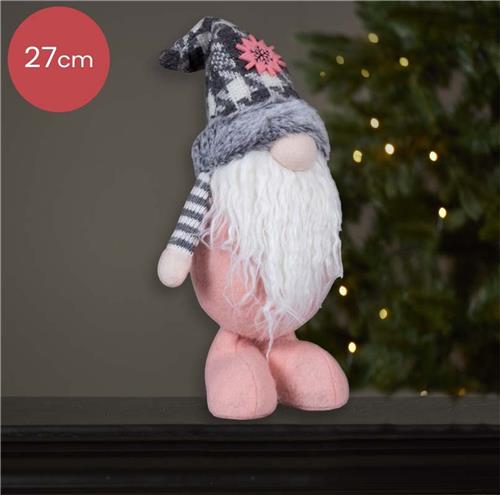 Roze handgemaakt Gnoom-mannetje met een grijs/wit kleurige muts - 27(37)cm