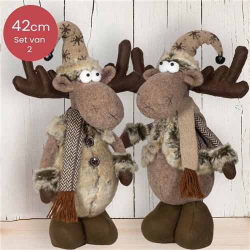 Handgemaakt bruin Rendieren-duo met korte en lange jas - 42(52)cm
