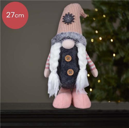 Roze handgemaakt Gnoom-vrouwtje met een beige kleurige muts - 27(37)cm