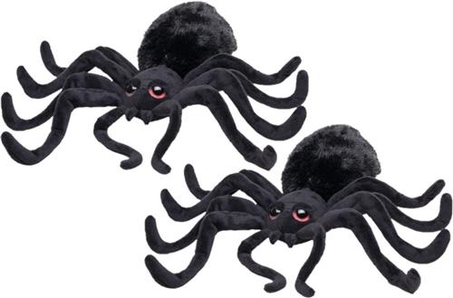 2x stuks zwarte pluche spin knuffel 40 cm - decoratie spinnen - zwarte weduwe