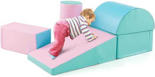 COSTWAY 5-delige Klim en Kruipactiviteitenspeelset voor Kinderen Lichtgewicht Blokken van Zacht Schuim voor de Ontwikkeling