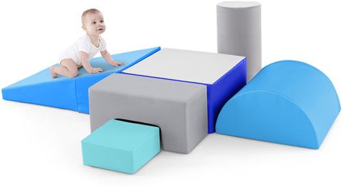 COSTWAY Schuimbouwstenen, reuzenbouwstenen om te ravotten en te klimmen, zachte schuimbouwstenen, grote bouwstenen, meerkleurig, voor kleuters, baby's en schoolkinderen, 6 stuks (blauw)