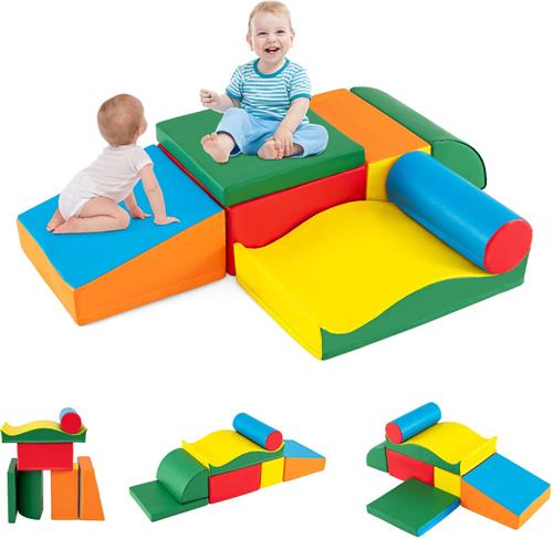 COSTWAY Schuimbouwstenen, zachte bouwstenen om te ravotten en te klimmen, reuzenbouwstenen van schuim, grote bouwstenen meerkleurig, bouwblokken voor baby's en peuters (veelkleurig)