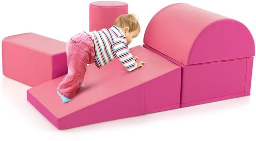 COSTWAY 5-delige schuimbouwstenen, reuzenbouwstenen om te ravotten en te klimmen, zachte schuimbouwstenen, grote bouwstenen meerkleurig, bouwblokken voor baby's en peuters (roze)